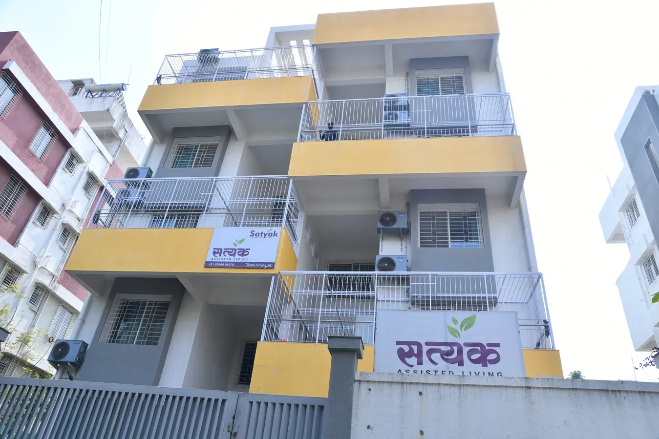The Satyak building, with the सत्यक sign on the front